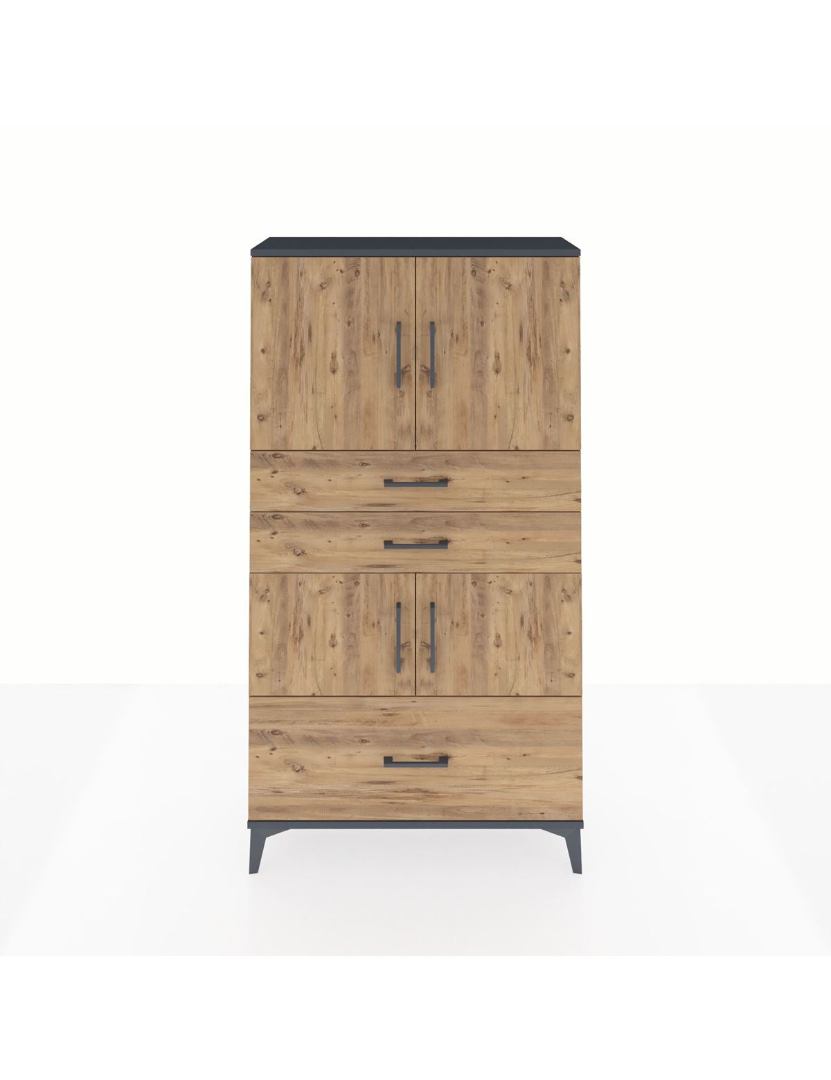 Arges Dolap 3 Raflı 3 Çekmeceli 4 Kapaklı 88x30x163 Antrasit-Çam