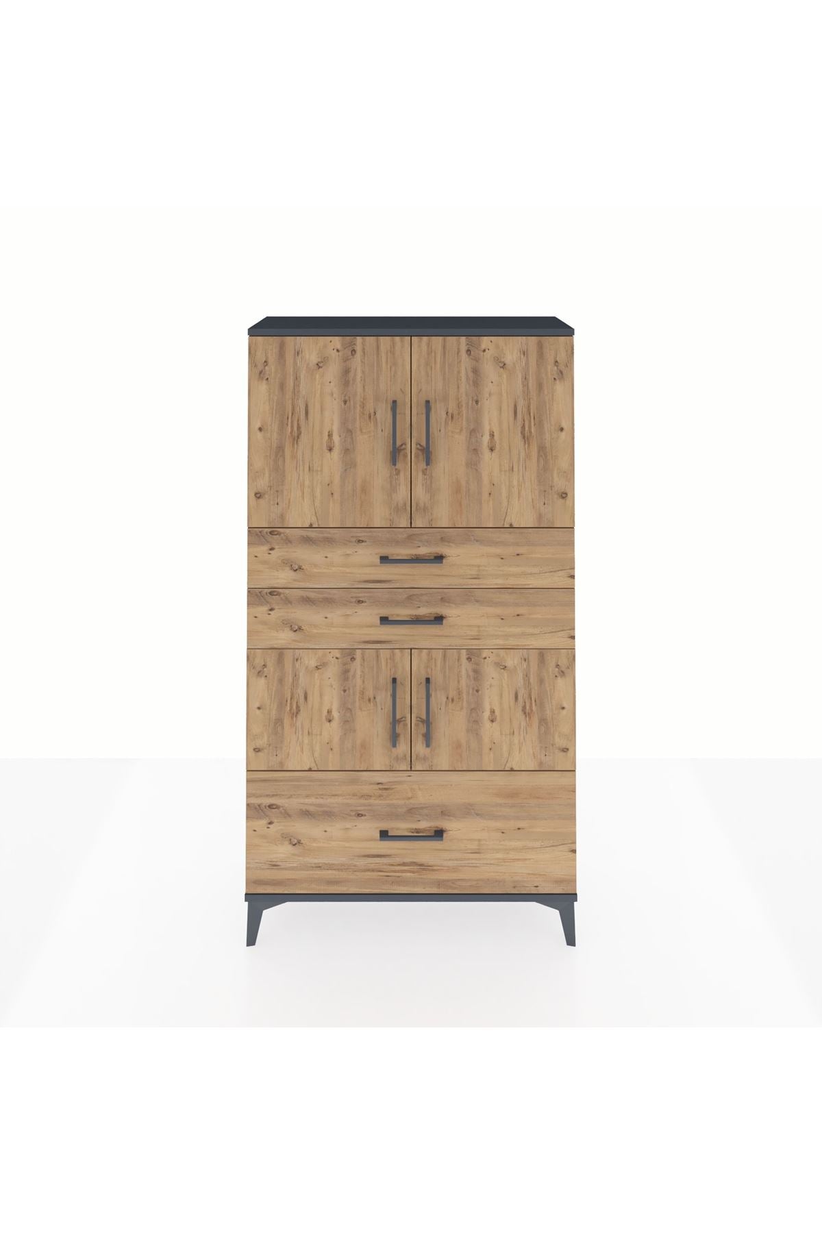 Arges Dolap 3 Raflı 3 Çekmeceli 4 Kapaklı 88x30x163 Antrasit-Çam