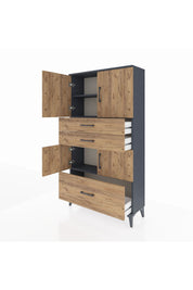 Arges Dolap 3 Raflı 3 Çekmeceli 4 Kapaklı 88x30x163 Antrasit-Çam