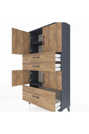 Arges Dolap 3 Raflı 3 Çekmeceli 4 Kapaklı 88x30x163 Antrasit-Çam