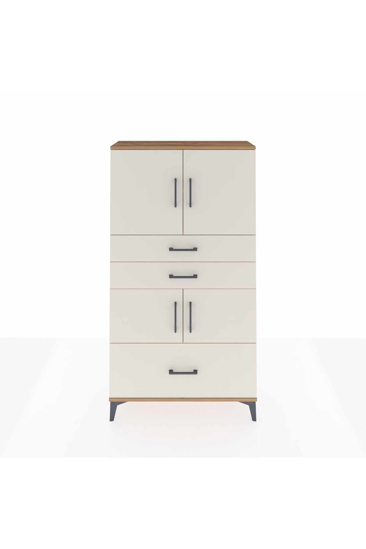 Arges Dolap 3 Raflı 3 Çekmeceli 4 Kapaklı 88x30x163 Çam-Aytaşı