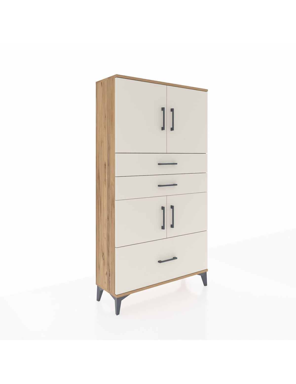 Arges Dolap 3 Raflı 3 Çekmeceli 4 Kapaklı 88x30x163 Çam-Aytaşı