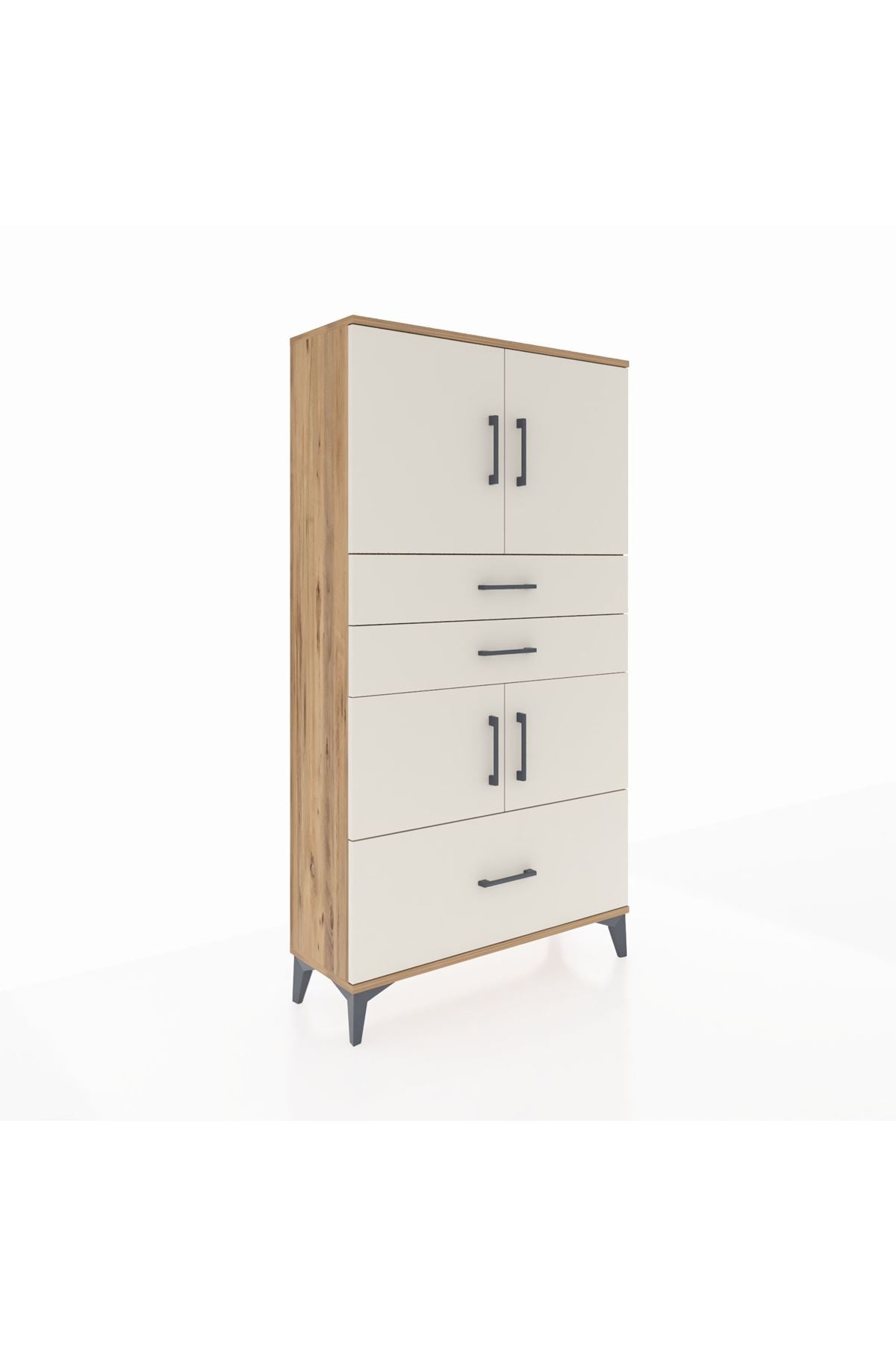 Arges Dolap 3 Raflı 3 Çekmeceli 4 Kapaklı 88x30x163 Çam-Aytaşı