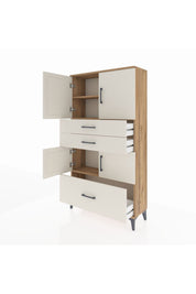 Arges Dolap 3 Raflı 3 Çekmeceli 4 Kapaklı 88x30x163 Çam-Aytaşı