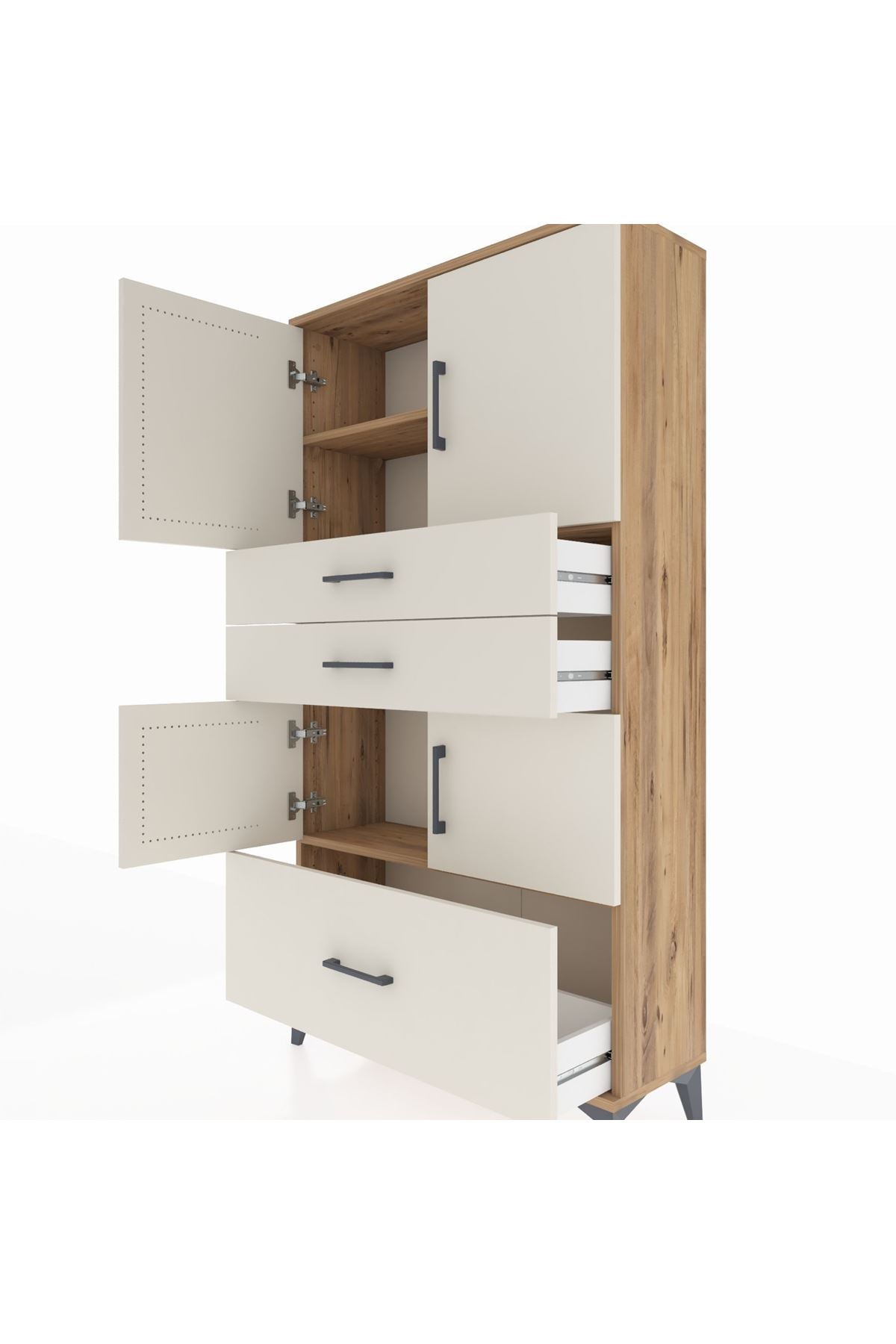 Arges Dolap 3 Raflı 3 Çekmeceli 4 Kapaklı 88x30x163 Çam-Aytaşı