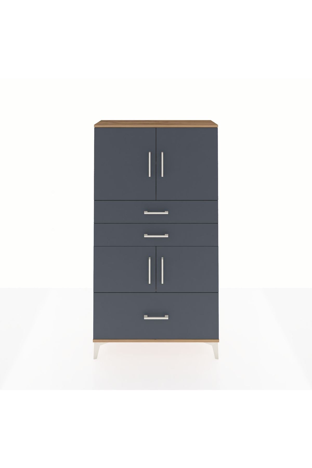 Arges Dolap 3 Raflı 3 Çekmeceli 4 Kapaklı 88x30x163 Çam-Antrasit