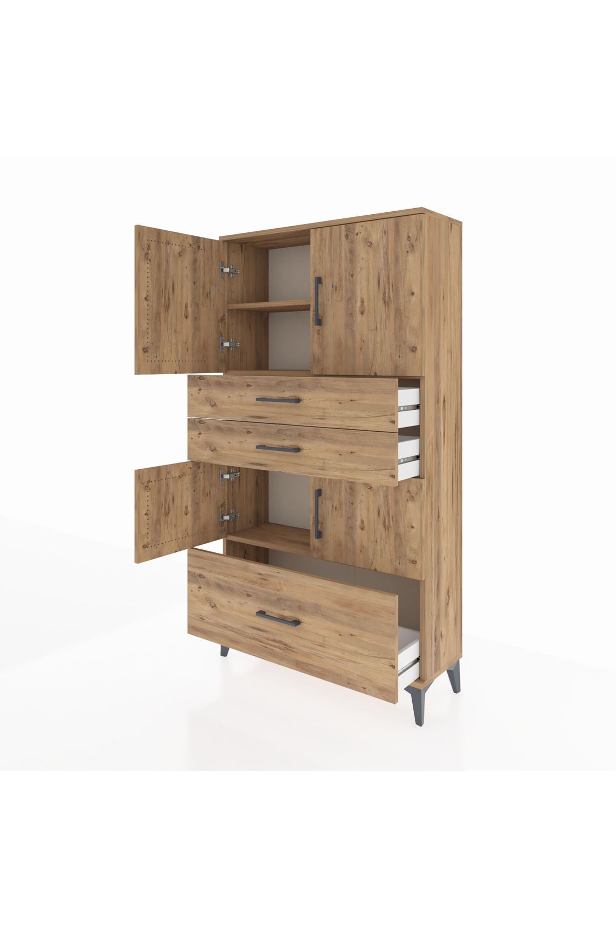 Arges Dolap 3 Raflı 3 Çekmeceli 4 Kapaklı 88x30x163 Çam-Çam