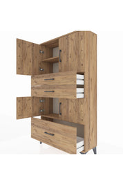 Arges Dolap 3 Raflı 3 Çekmeceli 4 Kapaklı 88x30x163 Çam-Çam