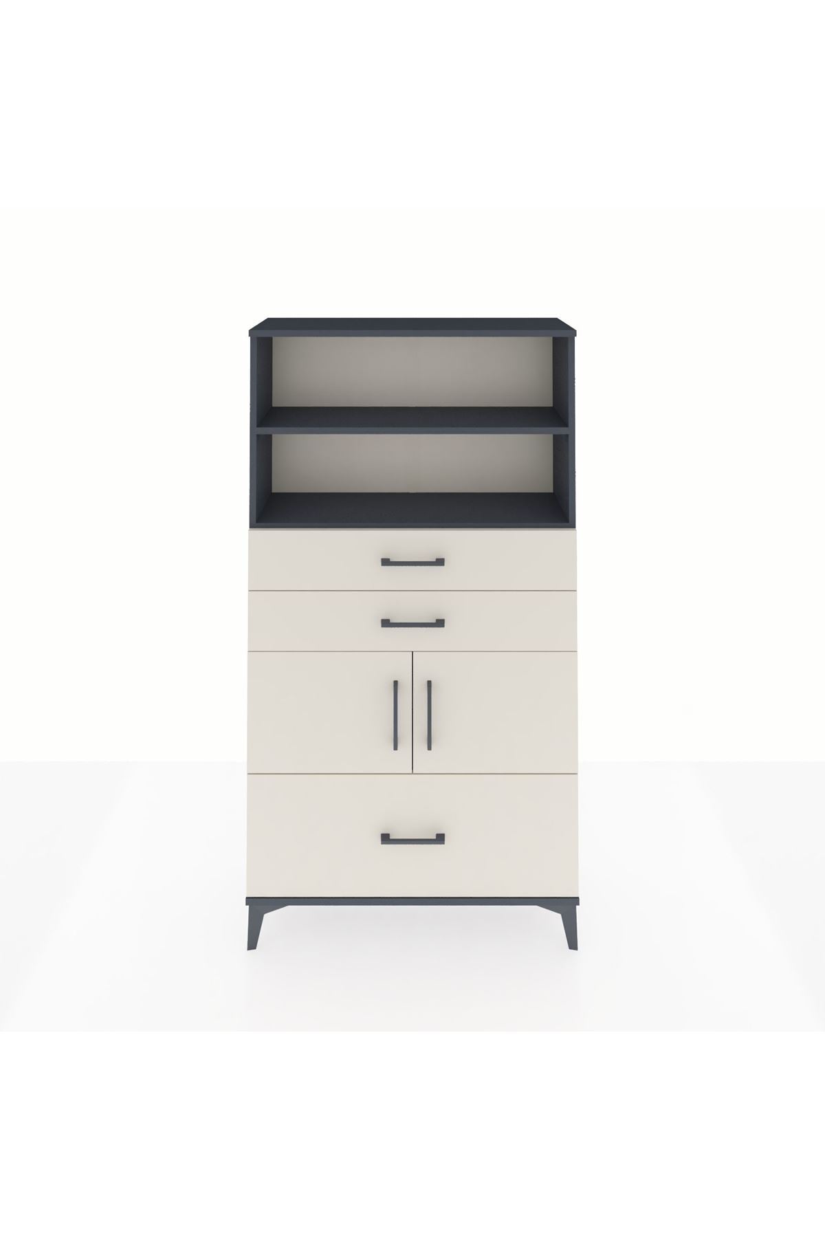 Arges Dolap 3 Raflı 3 Çekmeceli 2 Kapaklı 88x30x163 Antrasit-Aytaşı