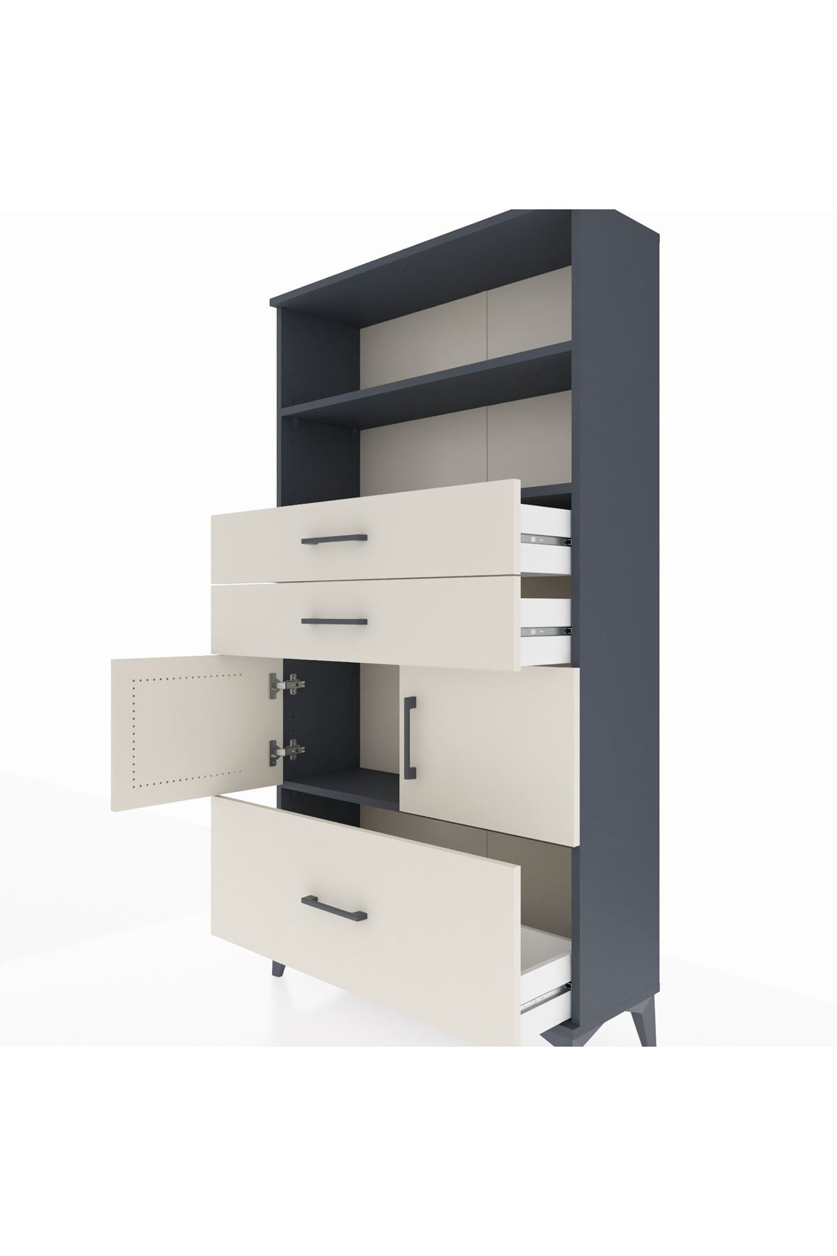 Arges Dolap 3 Raflı 3 Çekmeceli 2 Kapaklı 88x30x163 Antrasit-Aytaşı