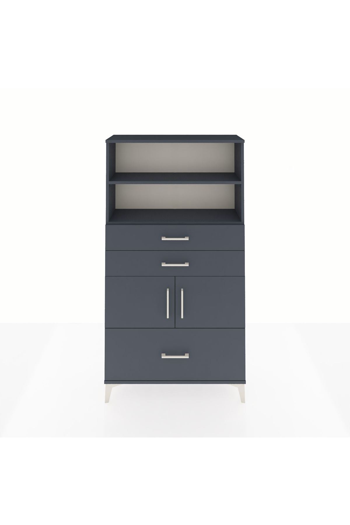 Arges Dolap 3 Raflı 3 Çekmeceli 2 Kapaklı 88x30x163 Antrasit-Antrasit