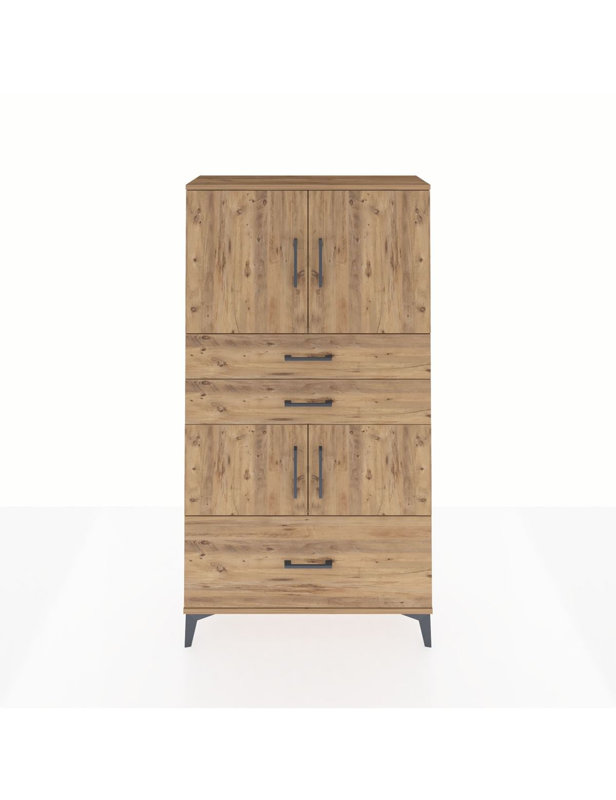 Arges Dolap 3 Raflı 3 Çekmeceli 4 Kapaklı 88x30x163 Çam-Çam