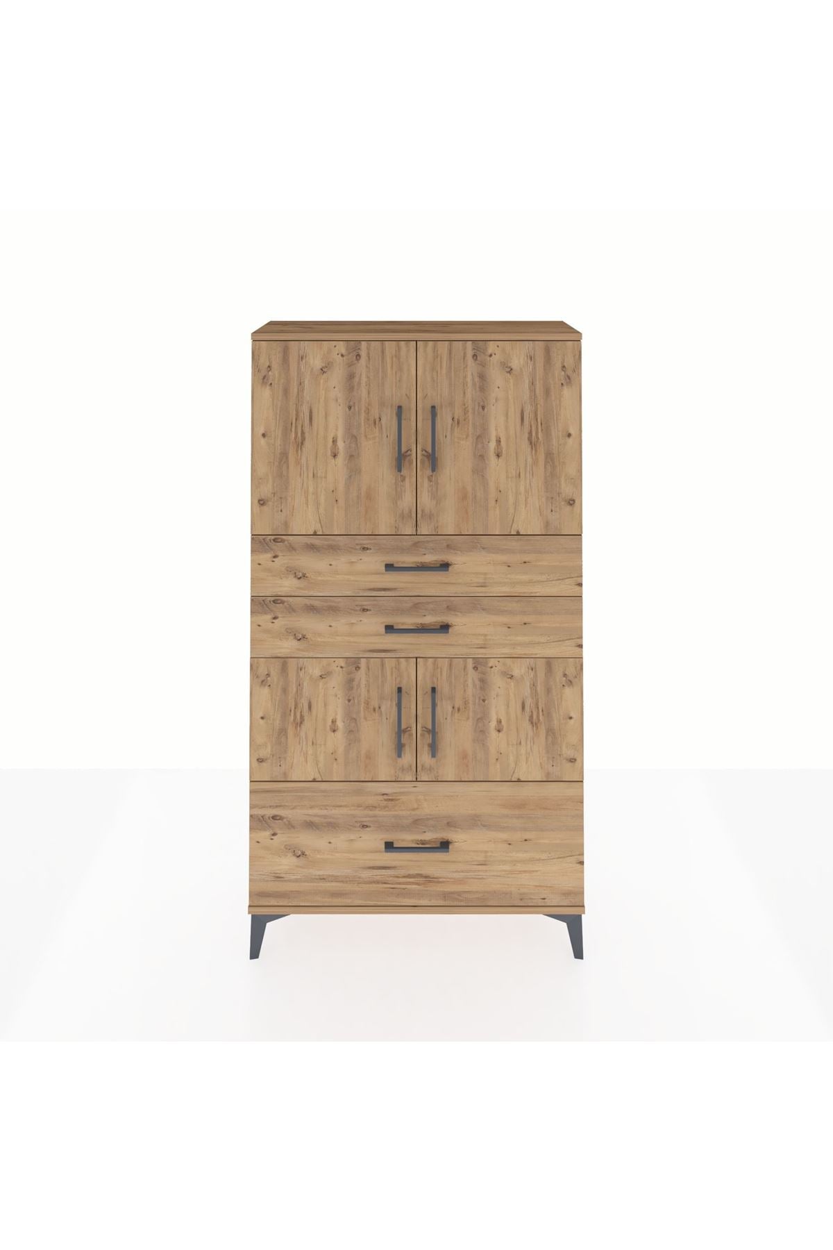 Arges Dolap 3 Raflı 3 Çekmeceli 4 Kapaklı 88x30x163 Çam-Çam