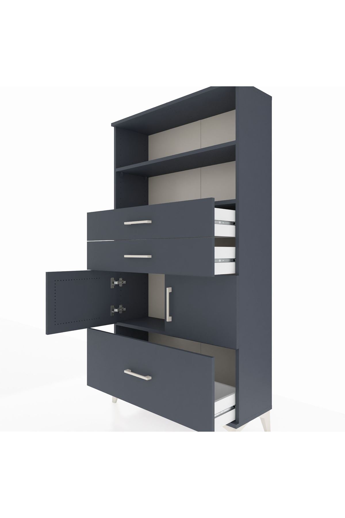 Arges Dolap 3 Raflı 3 Çekmeceli 2 Kapaklı 88x30x163 Antrasit-Antrasit