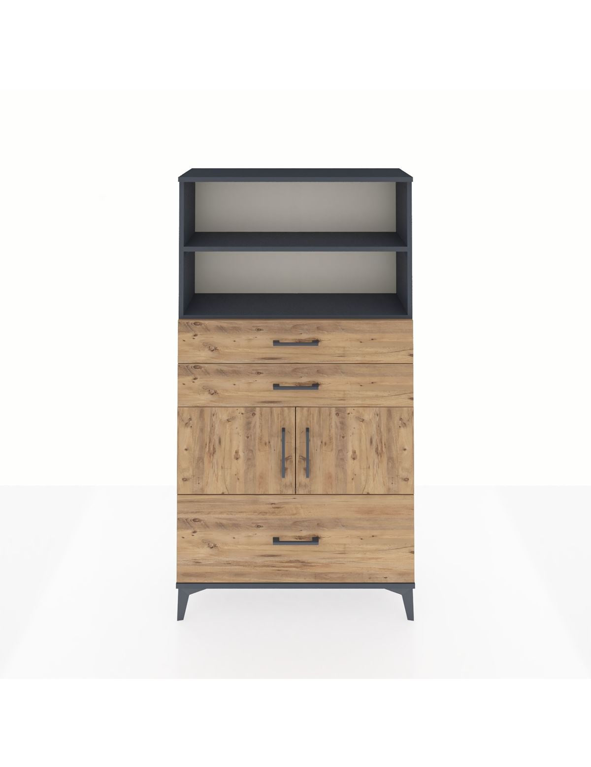 Arges Dolap 3 Raflı 3 Çekmeceli 2 Kapaklı 88x30x163 Antrasit-Çam