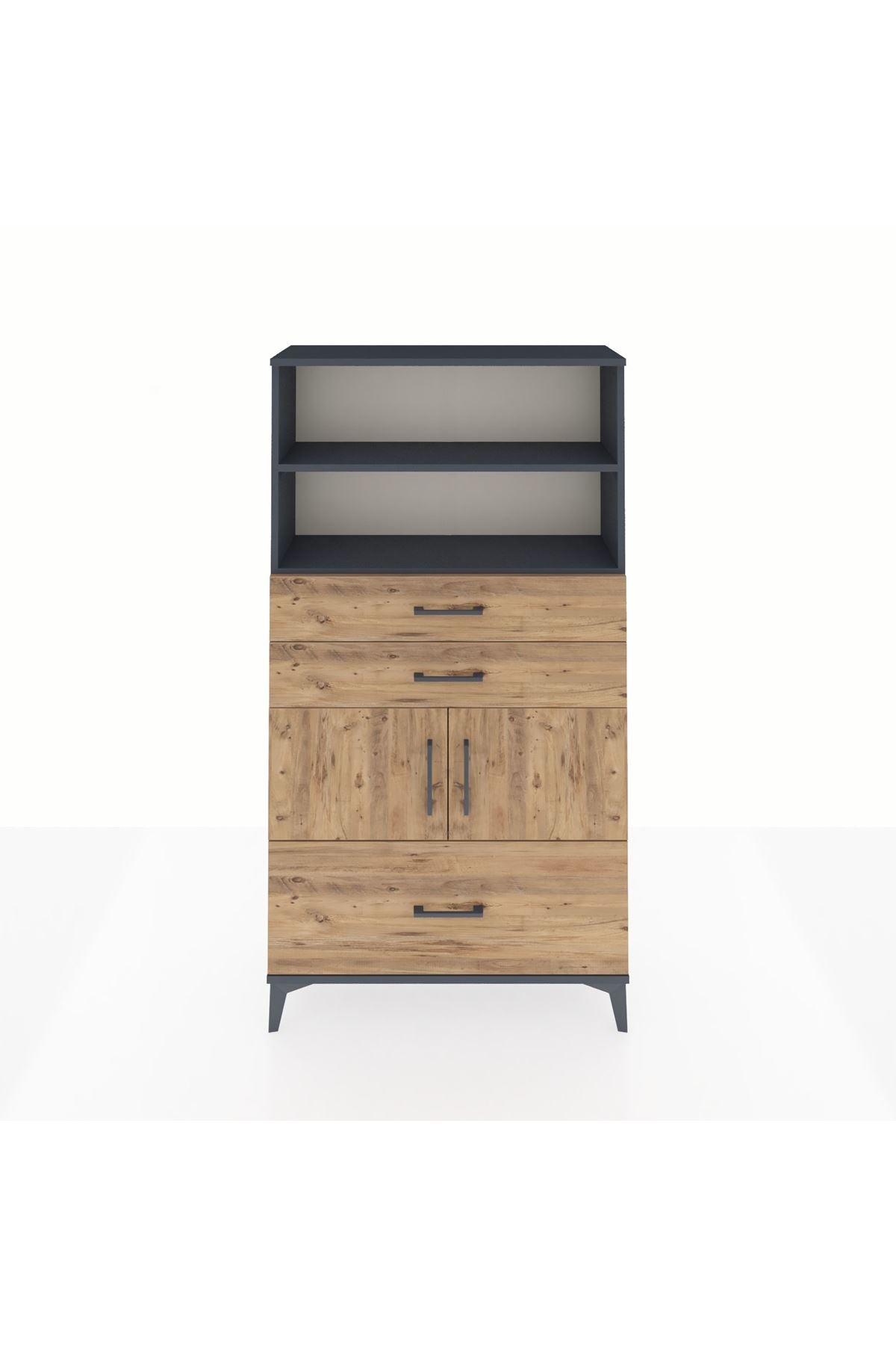 Arges Dolap 3 Raflı 3 Çekmeceli 2 Kapaklı 88x30x163 Antrasit-Çam