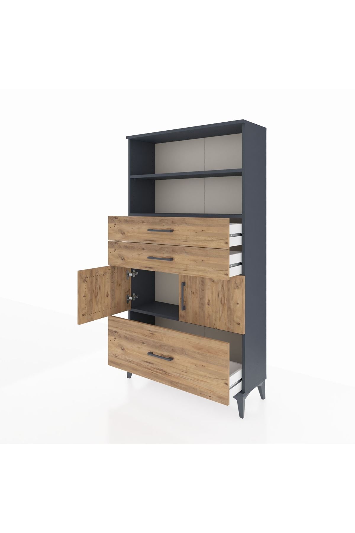 Arges Dolap 3 Raflı 3 Çekmeceli 2 Kapaklı 88x30x163 Antrasit-Çam