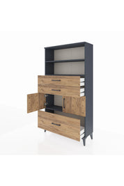 Arges Dolap 3 Raflı 3 Çekmeceli 2 Kapaklı 88x30x163 Antrasit-Çam