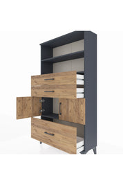 Arges Dolap 3 Raflı 3 Çekmeceli 2 Kapaklı 88x30x163 Antrasit-Çam