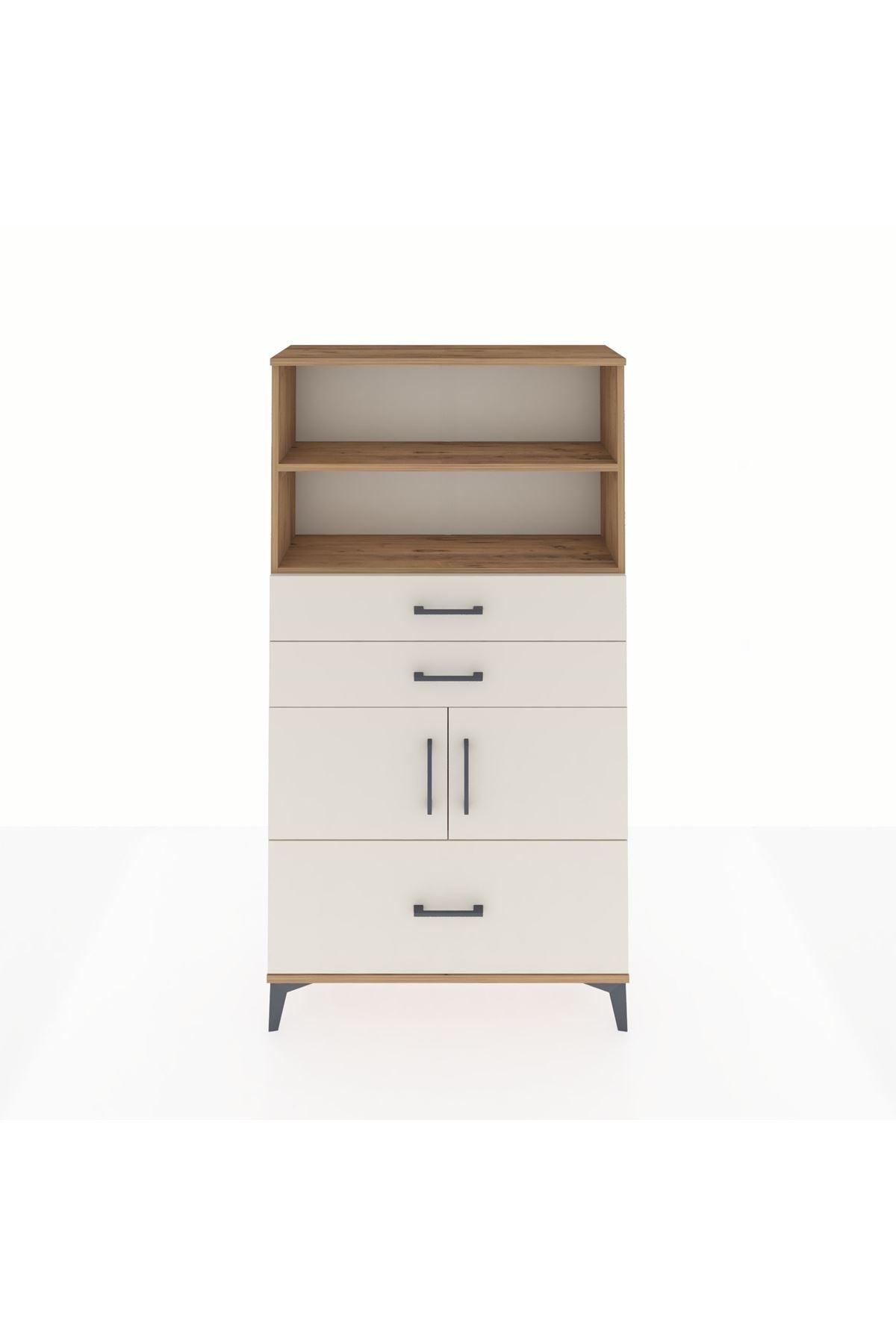 Arges Dolap 3 Raflı 3 Çekmeceli 2 Kapaklı 88x30x163 Çam-Aytaşı