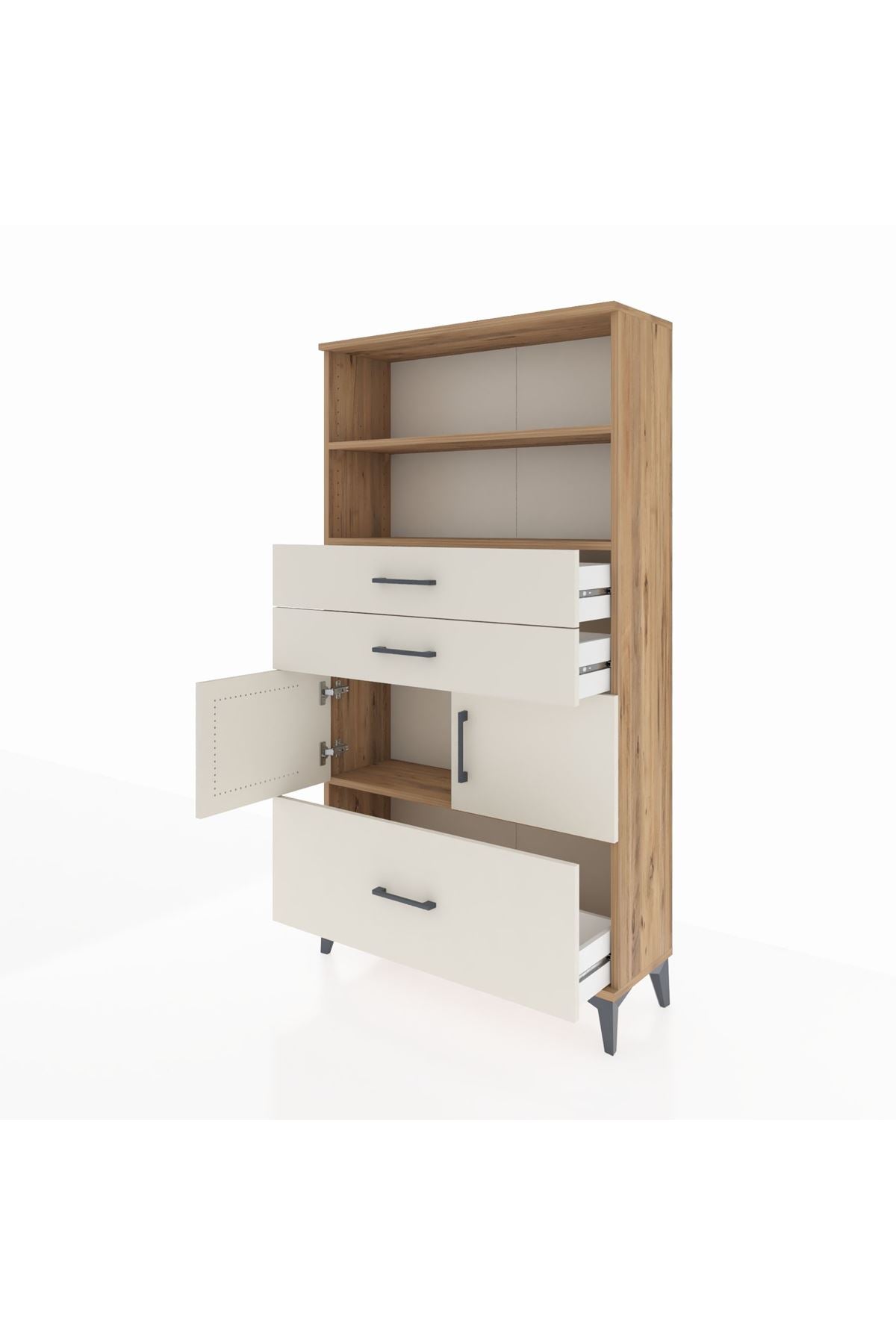 Arges Dolap 3 Raflı 3 Çekmeceli 2 Kapaklı 88x30x163 Çam-Aytaşı