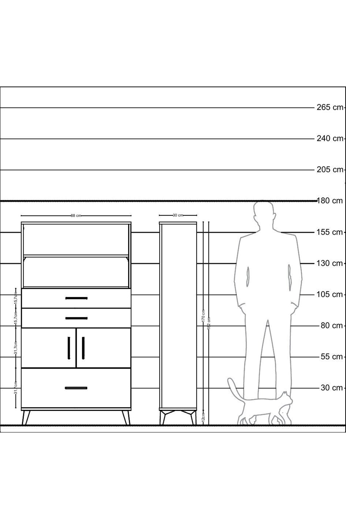 Arges Dolap 3 Raflı 3 Çekmeceli 2 Kapaklı 88x30x163 Çam-Aytaşı
