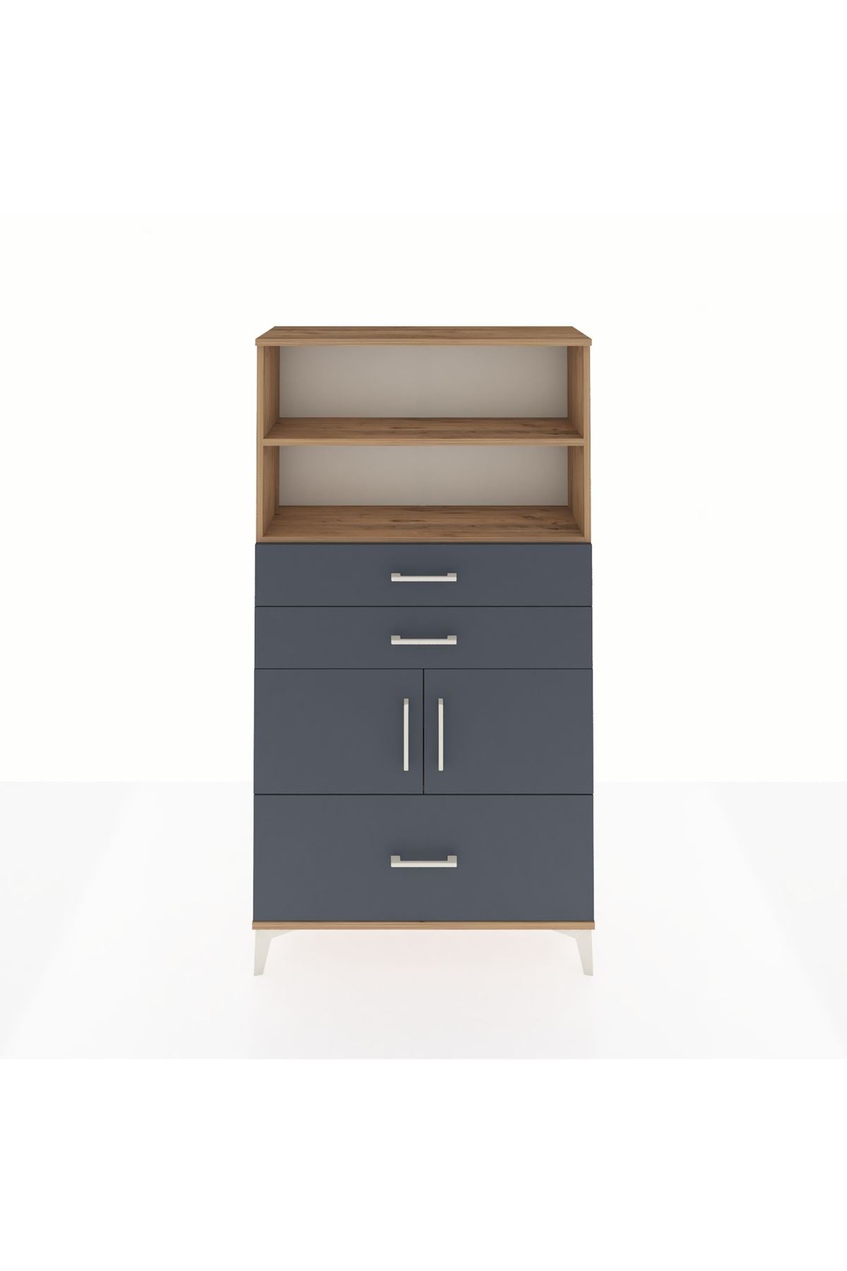 Arges Dolap 3 Raflı 3 Çekmeceli 2 Kapaklı 88x30x163 Çam-Antrasit