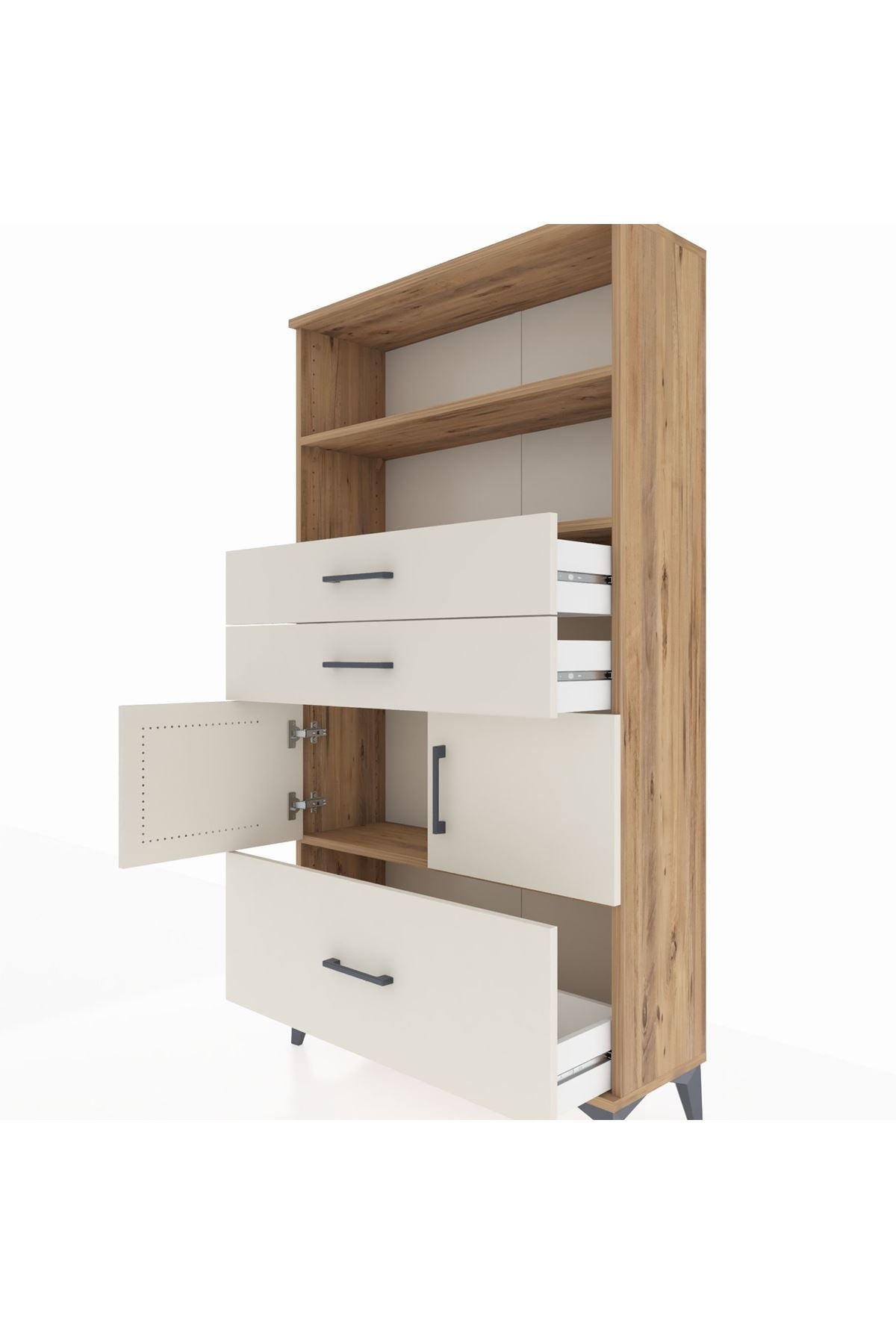 Arges Dolap 3 Raflı 3 Çekmeceli 2 Kapaklı 88x30x163 Çam-Aytaşı