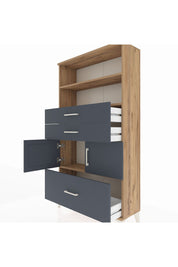 Arges Dolap 3 Raflı 3 Çekmeceli 2 Kapaklı 88x30x163 Çam-Antrasit