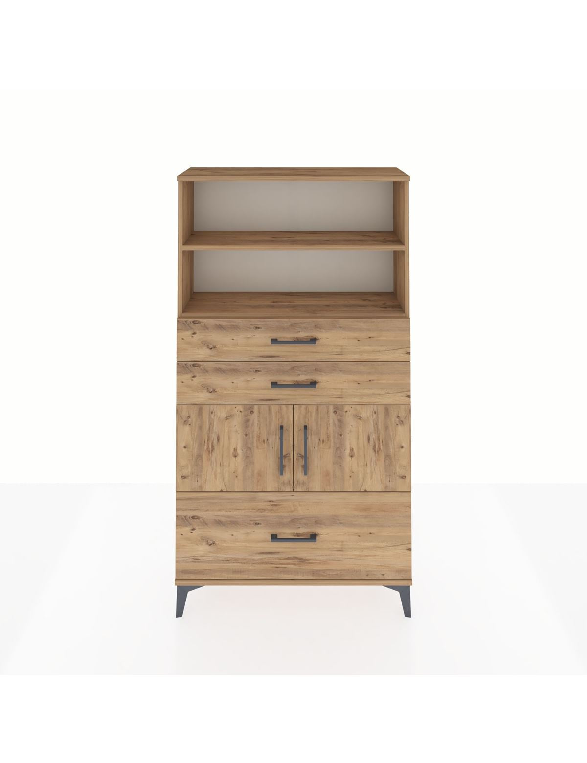 Arges Dolap 3 Raflı 3 Çekmeceli 2 Kapaklı 88x30x163 Çam-Çam