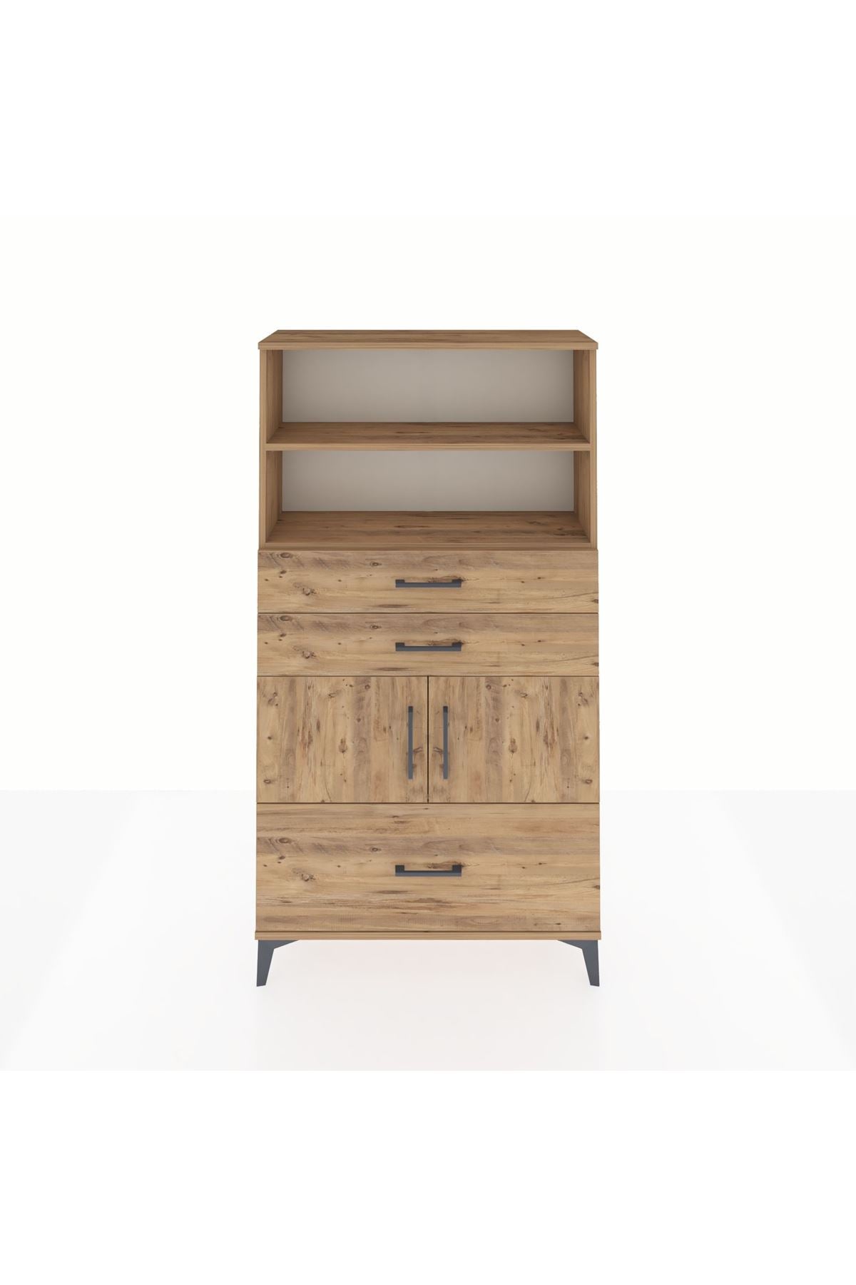 Arges Dolap 3 Raflı 3 Çekmeceli 2 Kapaklı 88x30x163 Çam-Çam