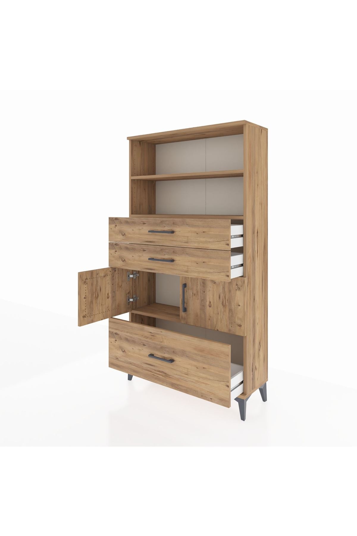 Arges Dolap 3 Raflı 3 Çekmeceli 2 Kapaklı 88x30x163 Çam-Çam