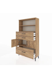 Arges Dolap 3 Raflı 3 Çekmeceli 2 Kapaklı 88x30x163 Çam-Çam