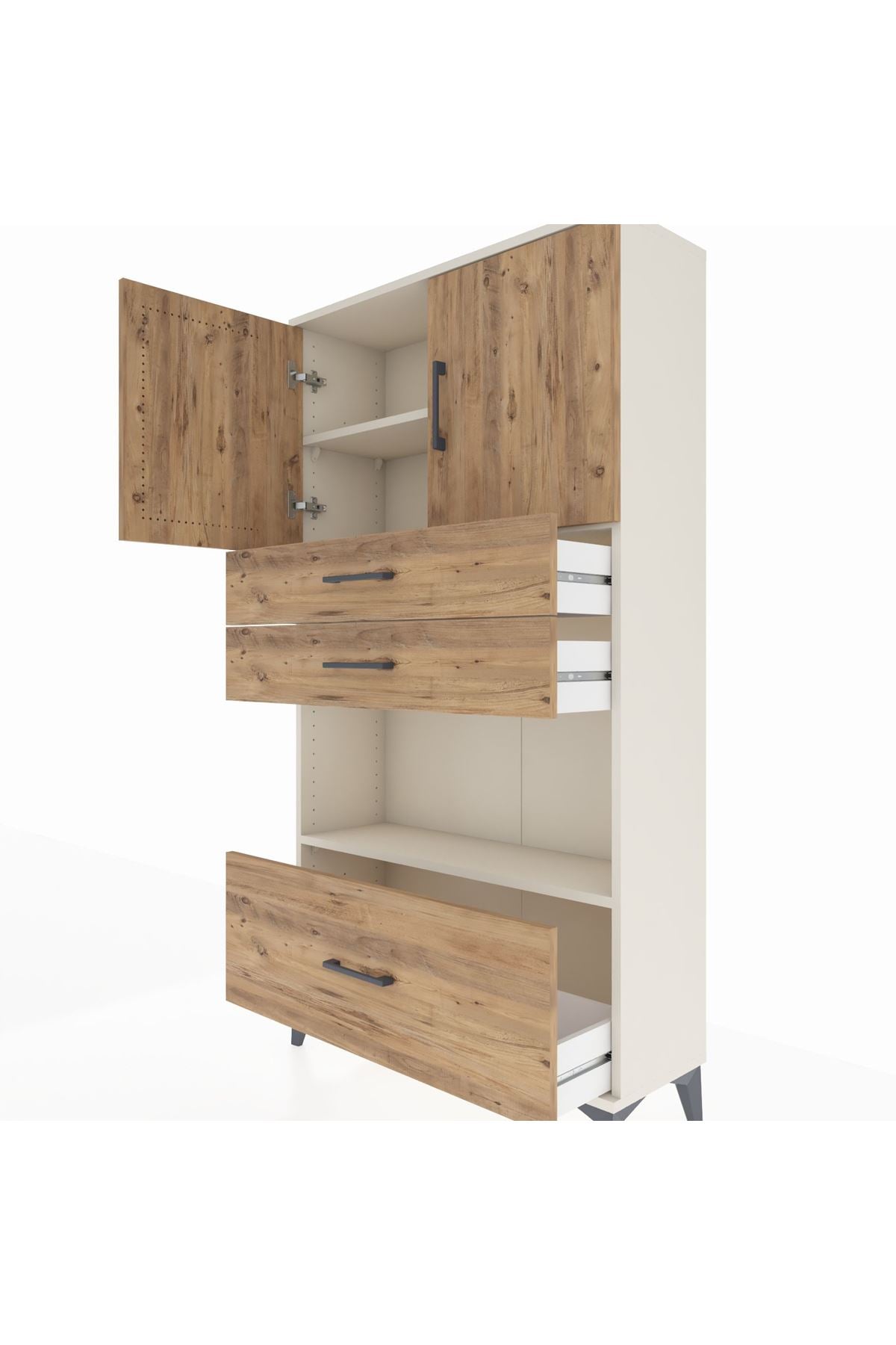 Arges Dolap 3 Raflı 3 Çekmeceli 2 Kapaklı 88x30x163 Aytaşı-Çam