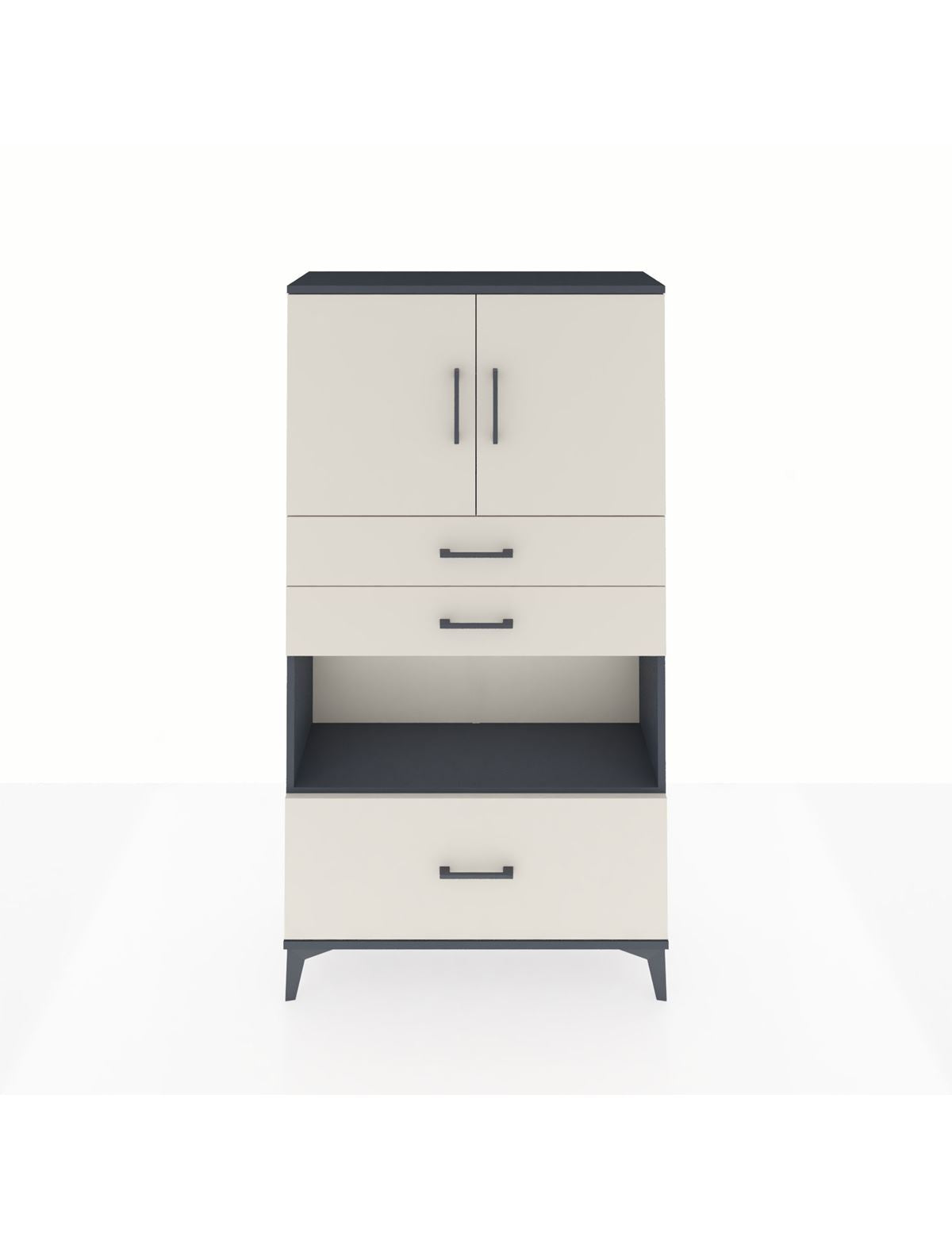 Arges Dolap 3 Raflı 3 Çekmeceli 2 Kapaklı 88x30x163 Antrasit-Aytaşı