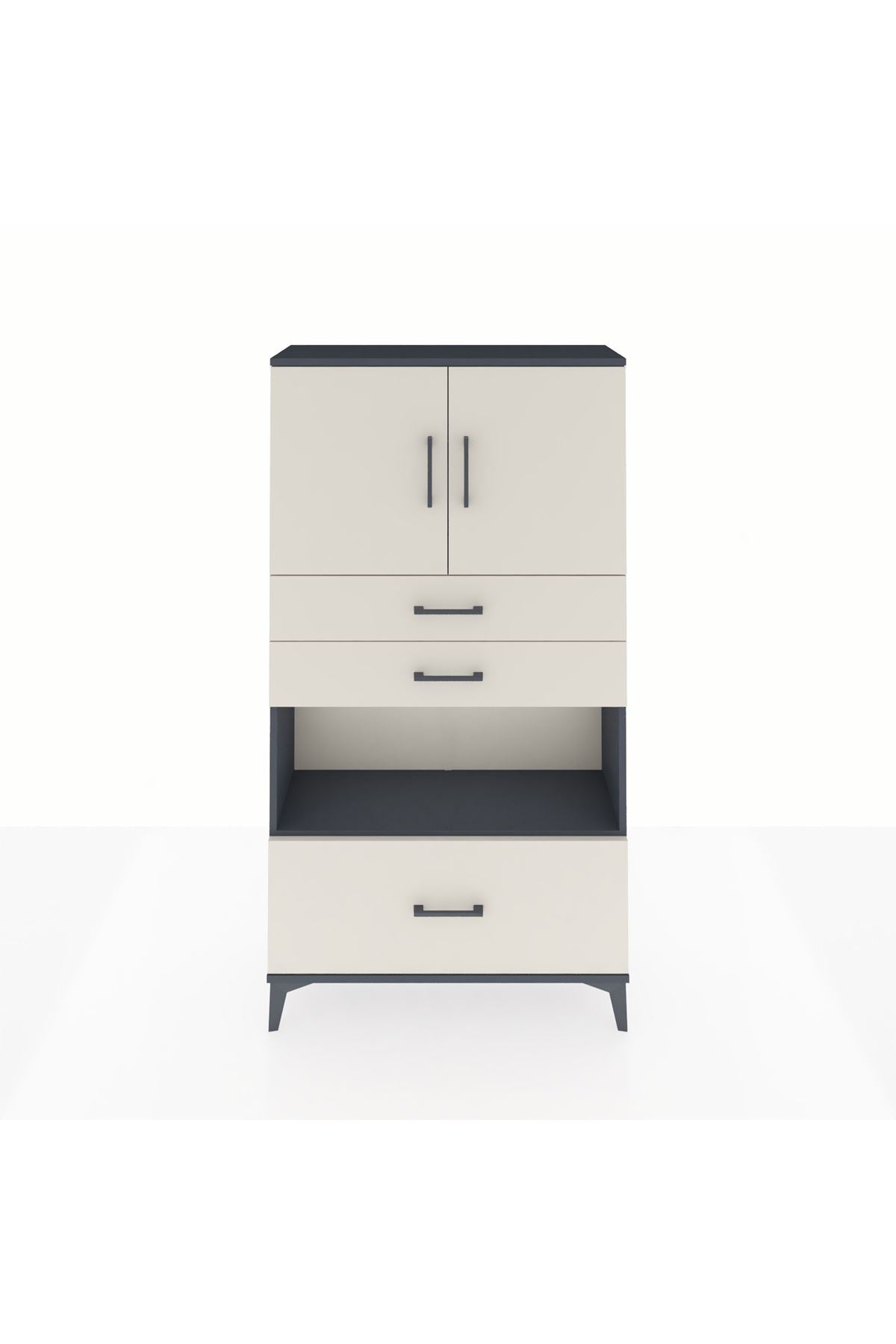 Arges Dolap 3 Raflı 3 Çekmeceli 2 Kapaklı 88x30x163 Antrasit-Aytaşı