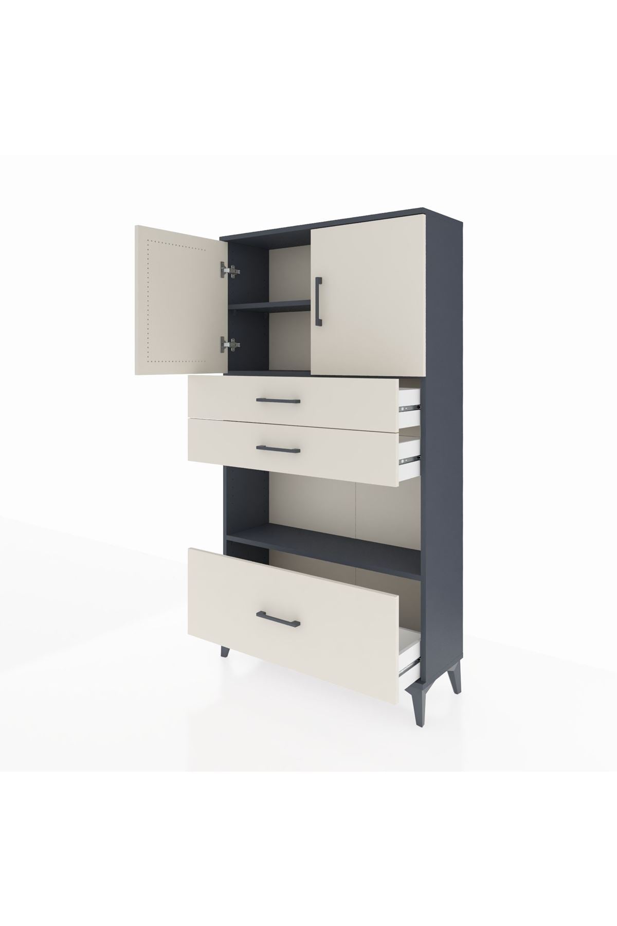 Arges Dolap 3 Raflı 3 Çekmeceli 2 Kapaklı 88x30x163 Antrasit-Aytaşı