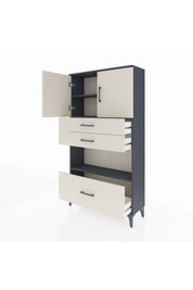 Arges Dolap 3 Raflı 3 Çekmeceli 2 Kapaklı 88x30x163 Antrasit-Aytaşı