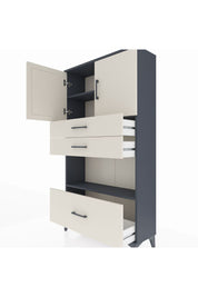 Arges Dolap 3 Raflı 3 Çekmeceli 2 Kapaklı 88x30x163 Antrasit-Aytaşı