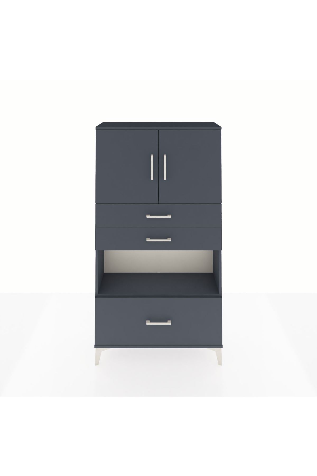 Arges Dolap 3 Raflı 3 Çekmeceli 2 Kapaklı 88x30x163 Antrasit-Antrasit