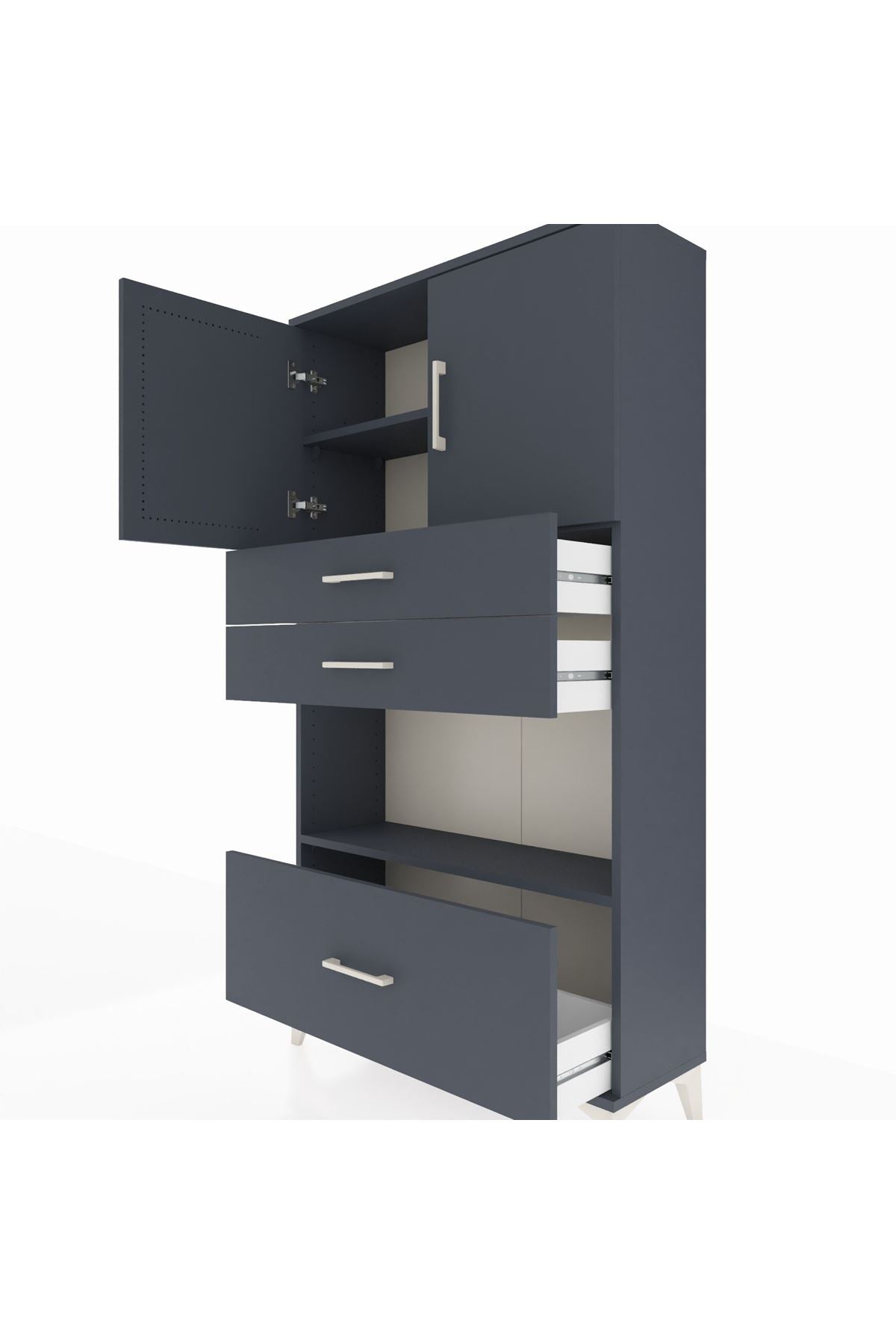 Arges Dolap 3 Raflı 3 Çekmeceli 2 Kapaklı 88x30x163 Antrasit-Antrasit