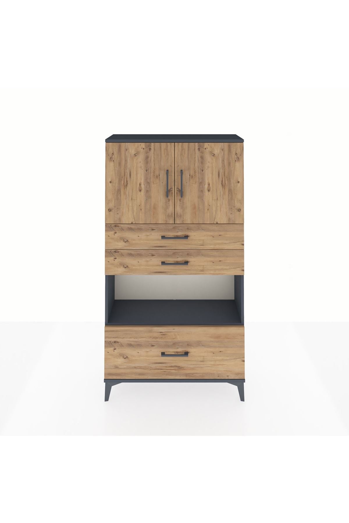 Arges Dolap 3 Raflı 3 Çekmeceli 2 Kapaklı 88x30x163 Antrasit-Çam