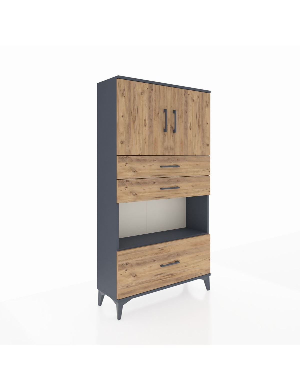 Arges Dolap 3 Raflı 3 Çekmeceli 2 Kapaklı 88x30x163 Antrasit-Çam