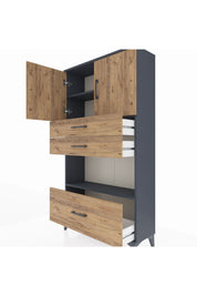 Arges Dolap 3 Raflı 3 Çekmeceli 2 Kapaklı 88x30x163 Antrasit-Çam