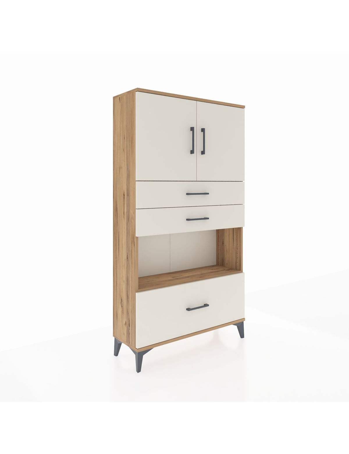 Arges Dolap 3 Raflı 3 Çekmeceli 2 Kapaklı 88x30x163 Çam-Aytaşı