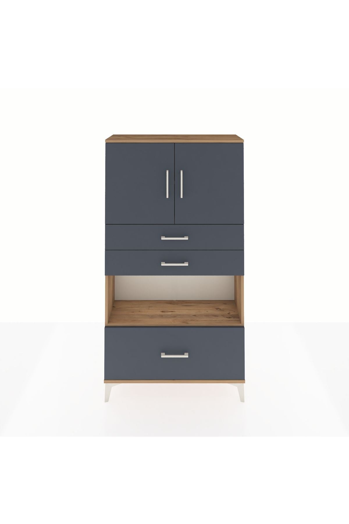 Arges Dolap 3 Raflı 3 Çekmeceli 2 Kapaklı 88x30x163 Çam-Antrasit