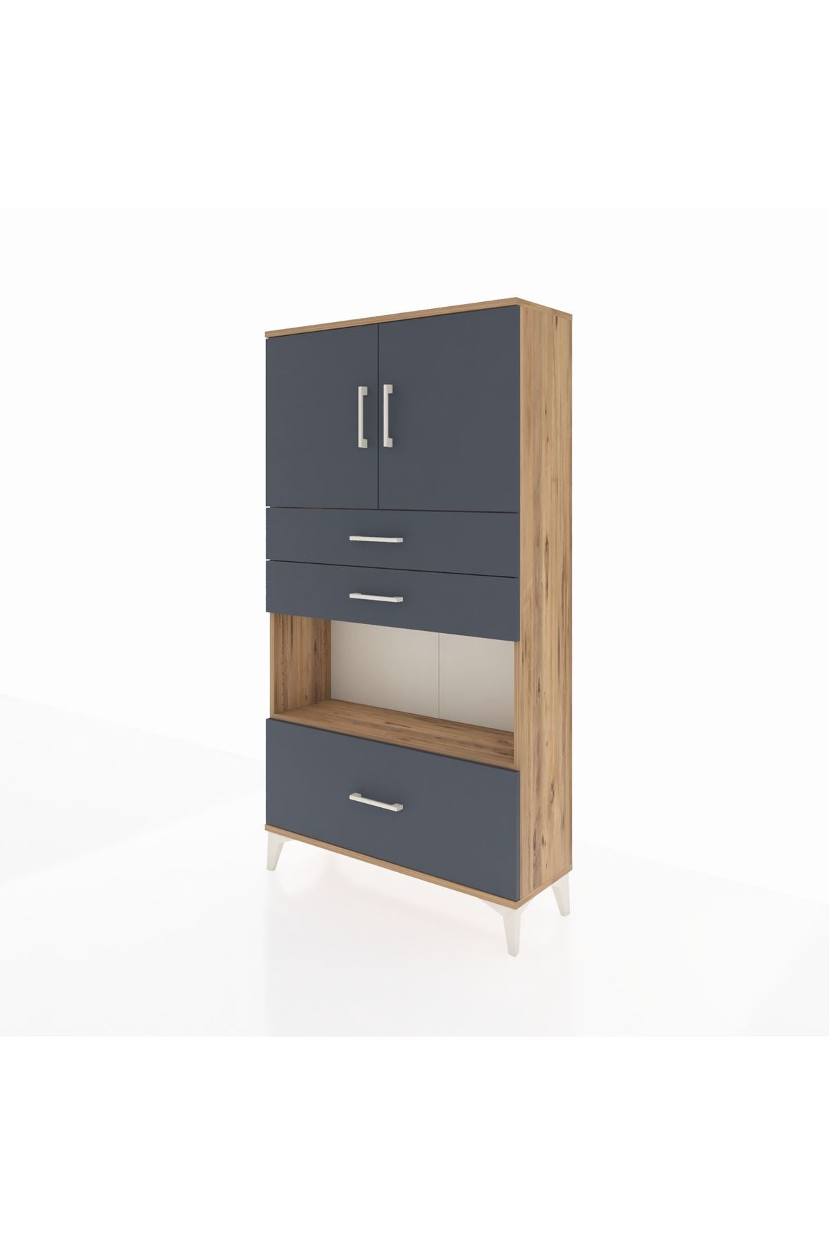 Arges Dolap 3 Raflı 3 Çekmeceli 2 Kapaklı 88x30x163 Çam-Antrasit