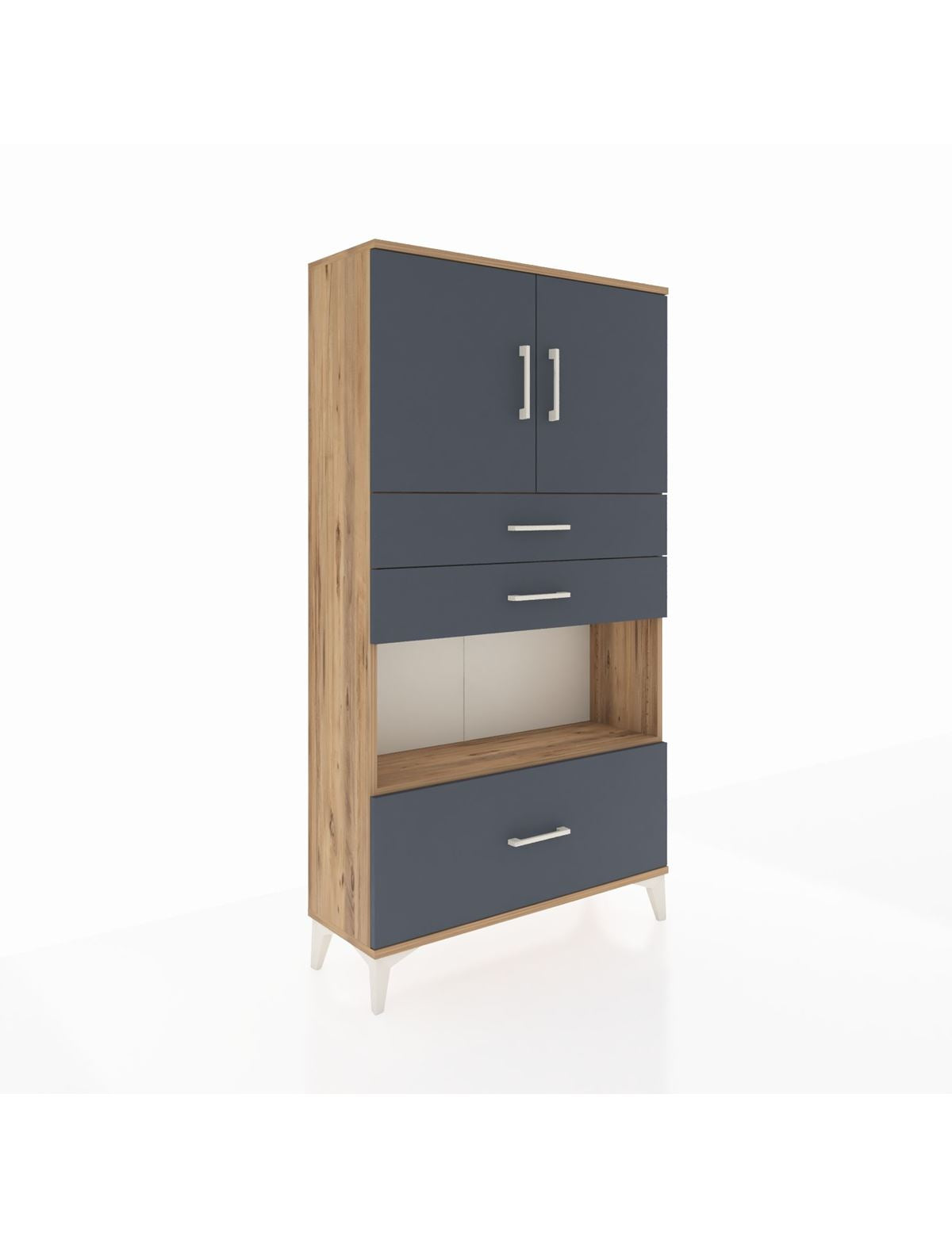 Arges Dolap 3 Raflı 3 Çekmeceli 2 Kapaklı 88x30x163 Çam-Antrasit