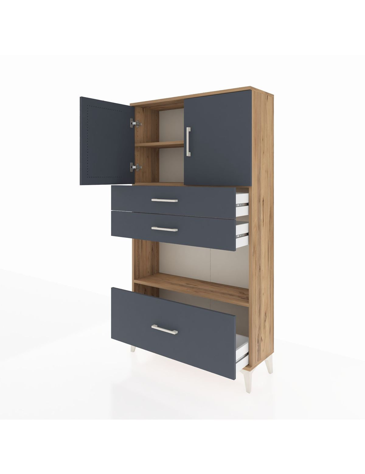 Arges Dolap 3 Raflı 3 Çekmeceli 2 Kapaklı 88x30x163 - S21M009V8A