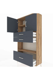 Arges Dolap 3 Raflı 3 Çekmeceli 2 Kapaklı 88x30x163 Çam-Antrasit